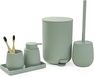 Sage Green Bathroom Accessories Set with Small Trash Can 3 Liter/0.8 Gal...