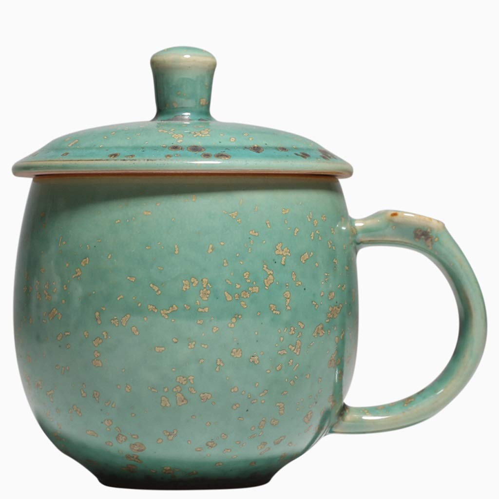 Kaffee-Becher Keramikbecher Cyan Smooth Mellow Glaze Kapazität Becher mit Deckel Tasse Große Kapazität Exquisite Tragbare Kaffeetasse 200ml (Color : Green)