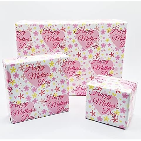 Party Angels 2 Sheets Mother's Day Heart And Flowers Design Wrapping Paper Pink Mum Gift Wrap (PA), 70x50 cm (Pack of 2) Cover