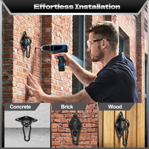 Heavy-Duty-Hammock-Hooks-Hanging-Kit-Hook-and-Eye-Pad-Eye-Hook-Set-with-M10-304-Stainless-Steel-Eye-Hooks-Snap-Hooks-and-Screws-for-Wall-or-Ceiling-Mount-Indoor-Outdoor