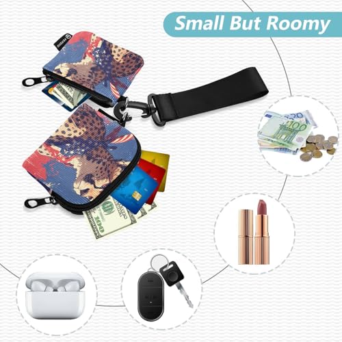 Cartoon Cheetah 4th Of July Independence Day Women's Dual Wallets Business Card Cases Compact Size Money Organizers with Zipper Coin Pocket for Ladies 2 Pcs2