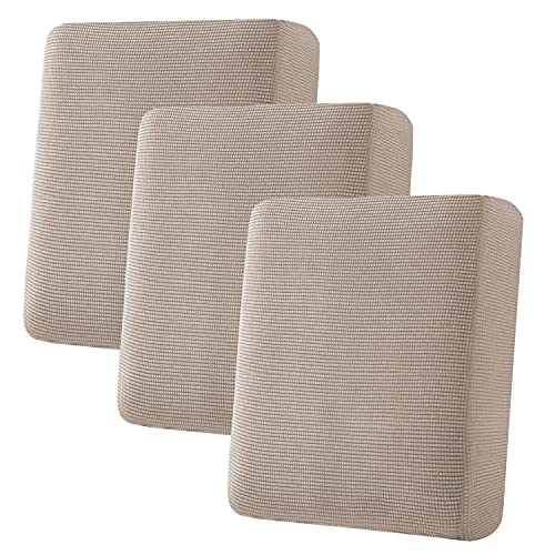 H.VERSAILTEX Super Stretch Individual Seat Cushion Covers Sofa Covers Couch Cushion Covers Slipcovers Featuring Thick Jacquard Textured Twill Fabric (3 Piece Sofa Cushion Covers, Sand)