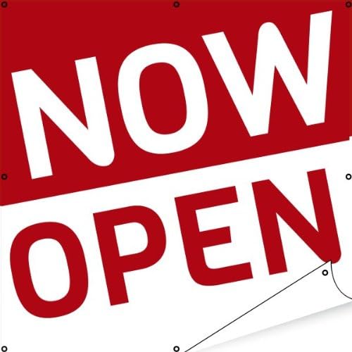 GoBigBanners Now Open Banner Red 2'x2'