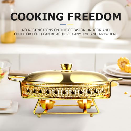 Chafing Dish Buffet Set Stainless Steel Oval Chafing Food Pan with Covers Buffet Servers and Food Warmers for Parties Wedding Outdoor Banquet (Gold 2L by LNQ LUNIQI - Used condition - Image 6