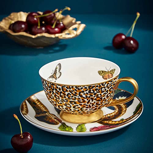 Spode Creatures Of Curiosity Collection Coupe Teacup And Saucer Set, Leopard Mug And Snake Saucer, Gold Rim, 6.7 Oz, Made Of Fine China, Specialty Coffee Drinks, Lattes, And Tea #TOP5