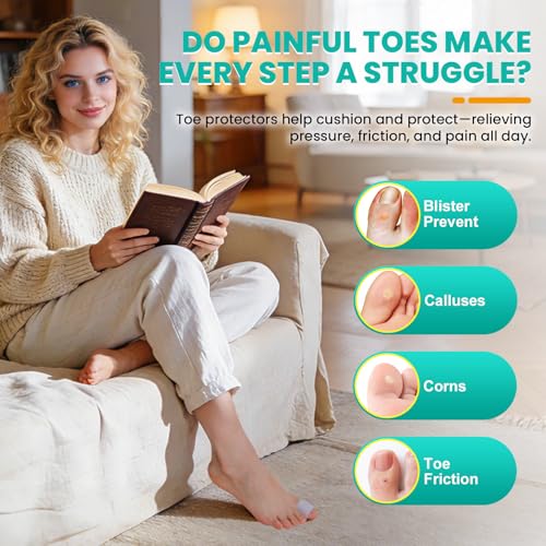 Image of Toe Protectors Women & Men, 20 Pcs Toe Sleeves (Large), Silicone Toe Protectors - Pain Relief Toe Separators for Women, Toe Protector for Bunion Blisters, Hammer Toes, Toenails Loss