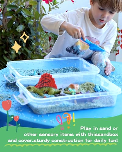 Image of Sensory Bin Sand Tray with Lid for Toddlers 2 Pcs 15in Portable Sandbox Toy Large Plastic Tray for Kids 3 4 5 6 Fill with Sand, Water, Beads, and More (2 Transparent)
