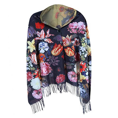The Magic Scarf Company Women's Reversible Sueded Floral Art Print Button Shawl3