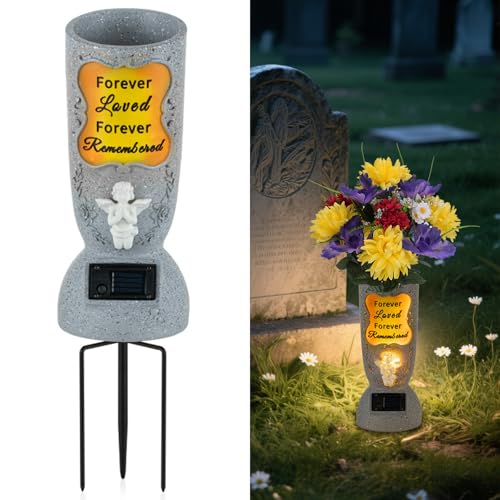 Solar Cemetery Grave Vase: 1 LED Angel Flower Vase with Spikes for Graves - Grave Flower Holder for Cemetery Decorations - Outdoor Memorial Vases for Loss of Loved One image 3