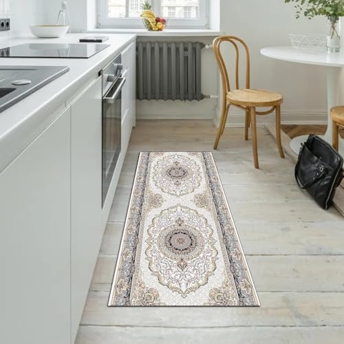 Alfombra de pasillo 70x220 cm lavable larga beige antideslizante 5