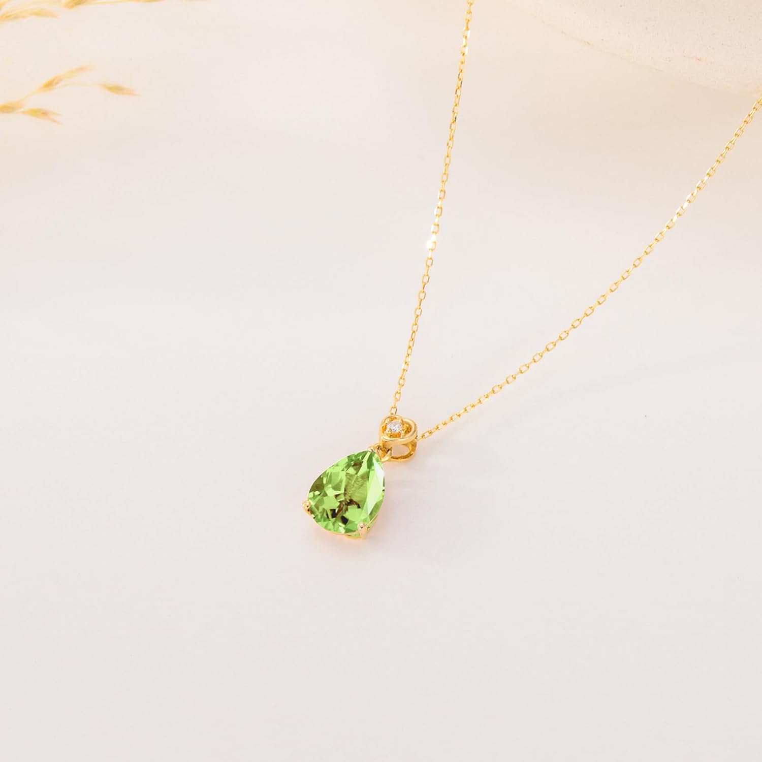 14k Gold Pear Gemstone Birthstone Necklace with Real Diamond(I2-I3 Clarity),2 Carat Teardrop Created Birthstone Anniversary Birthday Mother's Day Necklaces for Women Mom Her - Image 7