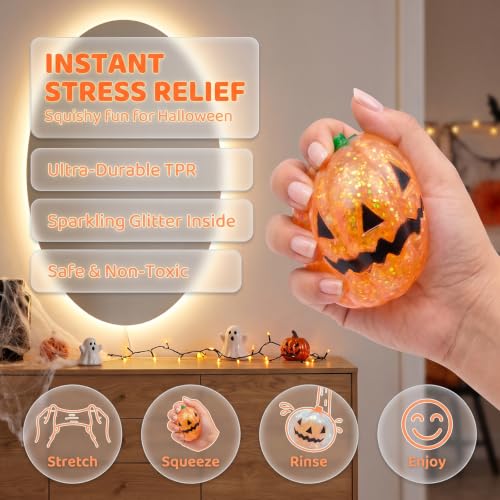 6 Pack Halloween Pumpkins Stress Balls Squishy Toys Party Favors - Image 2
