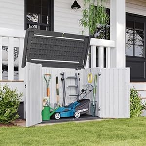 Aoxun Outdoor Storage Cabinet 35 Cu.Ft Outdoor Trash Can Storage Shed Waterproof Horizontal Storage Shed Outdoor Storage for Garbage Bin, Generator, and Lawn Mower (White) Aoxun Outdoor Storage Cabinet 35 CuFt Outdoor Trash Can Storage Shed Waterproof Horizontal Storage Shed Outdoor Storage for Garbage Bin Generator and Lawn Mower White