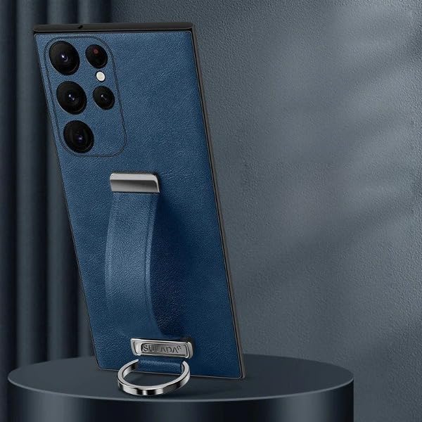 Image of MILLION CASES Back Cover Case for Samsung Galaxy S23 Ultra Soft Flexible Leather Shockproof Protective Wristband Business Case(Blue)