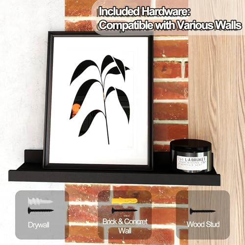 Image of Small Black Floating Shelves for Wall, Shelf with Lip Set of 2, 4 in