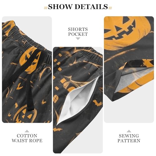 Halloween Castle Pumpkin Pajama Bottom Shorts for Men Soft Casual Sleep Lounge Shorts with Pockets S-XXL4