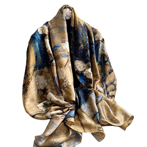Fashion Scarves 100% Silk Felling Scarf Long Lightweight Sunscreen Shawls Wrap for Women Hair Scarves (Khaki Romance), Khaki Romance, L
