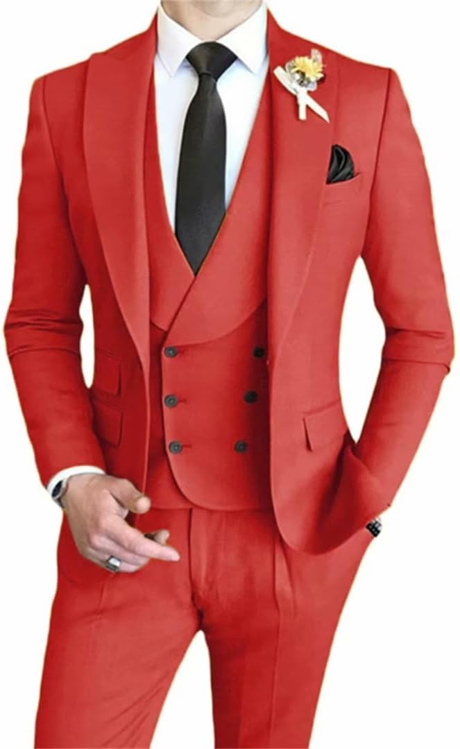 Men's 3 Pieces Suit Elegant Solid One Button Slim Fit Single Breasted Party Blazer Vest Pants Set