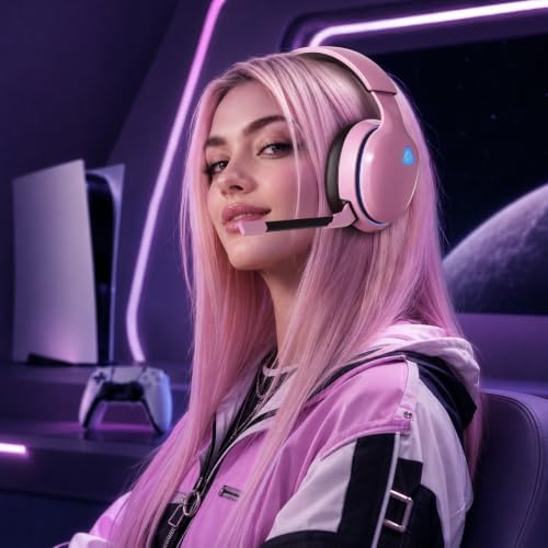 AOC 2.4GHz Wireless Gaming Headset for PS5, PS4, Switch, 45Hr, Blush Pink — view 7