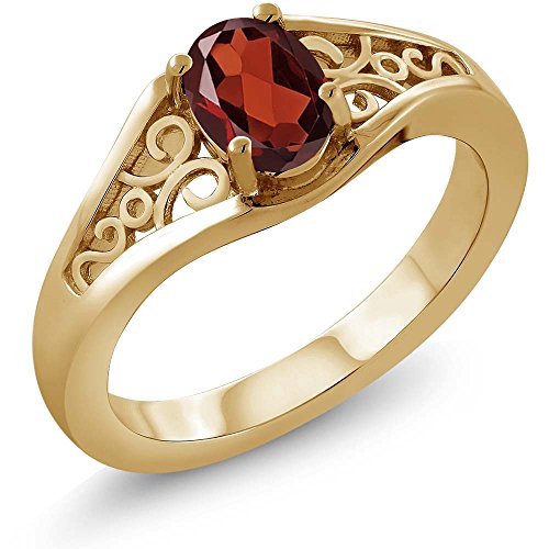 Gem Stone King 0.90 Cttw Oval Red Garnet 18K Yellow Gold Plated Silver Ring for Women | Gemstone Birthstone | Oval 7X5MM | Available In Size 5, 6, 7, 8, 9