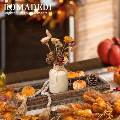 Romadedi Rechteckig Holztablett Tablett Deko：43cm Holz Dekotablett Länglich Vintage Kerzentablett Holzschale für Kerzen Tisch Centerpiece Tischdeko Zuhause Couchtisch Küche Wohnzimmer Dekorative