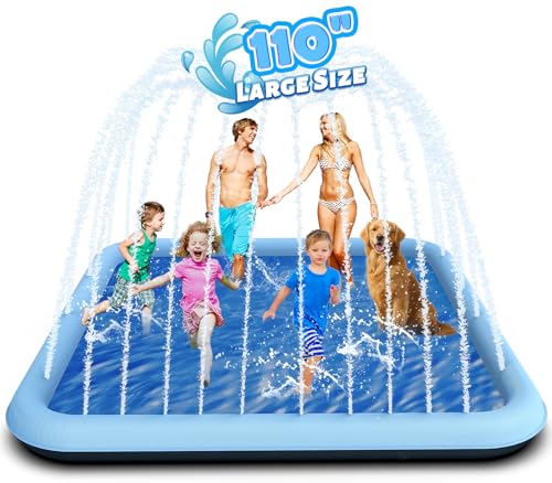 BerrysParadise 110" Splash Pad for Kids, Outdoor Sprinkler & Inflatable Pool, Extra Large Water Play Mat with Thicker Material for Dogs & Kids, Summer Backyard Fun for Toddlers & Families