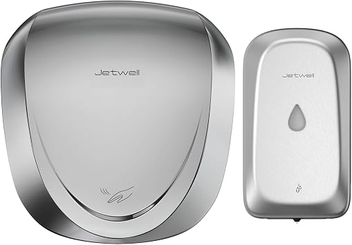 JETWELL UL Approved High Speed Hand Dryer and Wall Mount Automatic Touch-Less Hand Soap Dispenser, HEPA Filter Commercial Hand Blower and Stainless Steel Hand Soap Dispenser