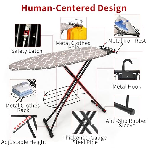 Ironing Board, 43"×13" with Iron Rest, 7 Adjustable Height & Clothes Shelf by DIAMONDFORGE - Image 6