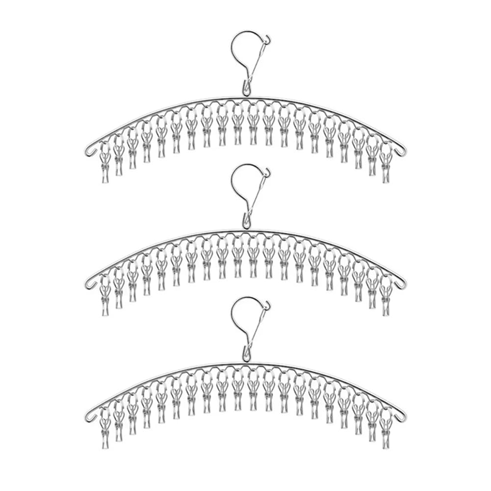 CTRLZS 3pcs 20clip Stainless Steel Clothes Drying Rack Windproof Clothes Rack Socks Drying Rack Underwear Socks Clips