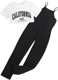 Ecolala Girls' 2 Piece Outfits Graphic Short Sleeve Crop Top and Cami Jumpsuit Pants Set Price In India