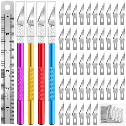 Exacto Knife, 105PCS Hobby Knife Set, Craft Knife, Precision Knife, Includes 4 Handles + 100 Spare Replacement Blades,1Ruler, Profession Craft Knifes for Crafts, Arts, Modeling, Scrapbooking