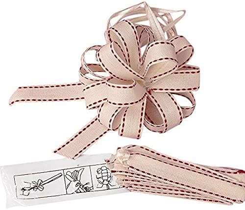 POSHNPRETTY Canvas Pull Bow with Red Saddle Stitching, 4", 12 Bow Pack