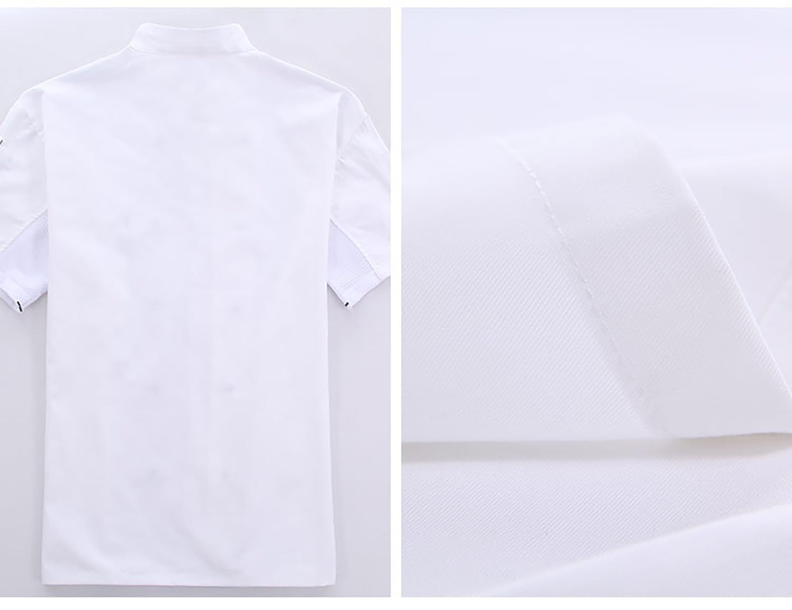 Veste de cuisine pour homme à manches courtes en coton - Chemise respirante - Vêtement de cuisine léger - Séchage rapide - Double rangée - Anti-taches - Col montant - Uniformes de restaurant
