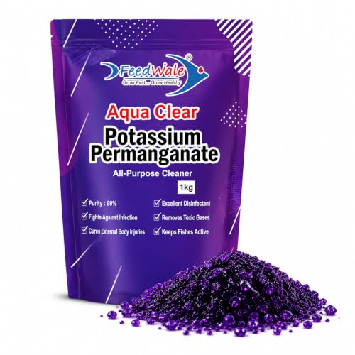Image of FeedWale Potassium Permanganate KMnO4 Crystals 99.99% Pure | Pond Water Disinfectant | Fish Pond | Aquarium | Aquaculture | Biofloc | Poultry 1kg
