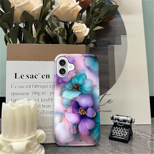 Punmada for iPhone 16 Case,Girl Women Boy Hard Hybrid Shell Shockproof Silicone Full Body Protective Glossy Case for iPhone 16 Golden Purple Flower Art Pattern - image 7