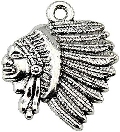 NEWME 30pcs Indian Chief Head Charms Pendant for DIY Jewelry Wholesale Crafting Bracelet Necklace Making (Antique Silver)