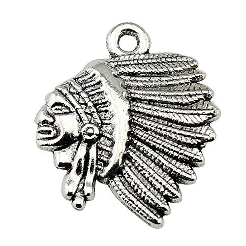 Newme 30Pcs Indian Chief Head Charms Pendant For Diy Jewelry Wholesale Crafting Bracelet Necklace Making (Antique Silver) #TOP2