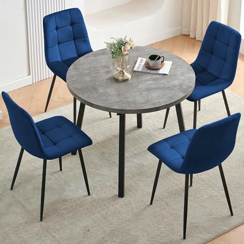 Homedot 5-Piece Round Dining Table Set for 4, Grey Engineered