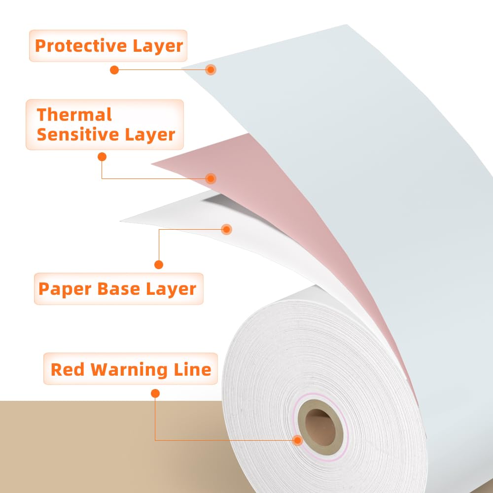 15 rollos de papel térmico de 3 1/8 x 230 pulgadas, 55 g/m², papel grueso de alta calidad para caja registradora POS, sin BPA. Methdic