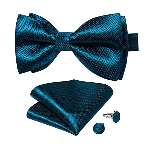 Image of DiBanGu Paisley Pre-Tied Bow Ties for Men Silk Adjustable Bowtie and Pocket Square Cufflinks for Wedding Party