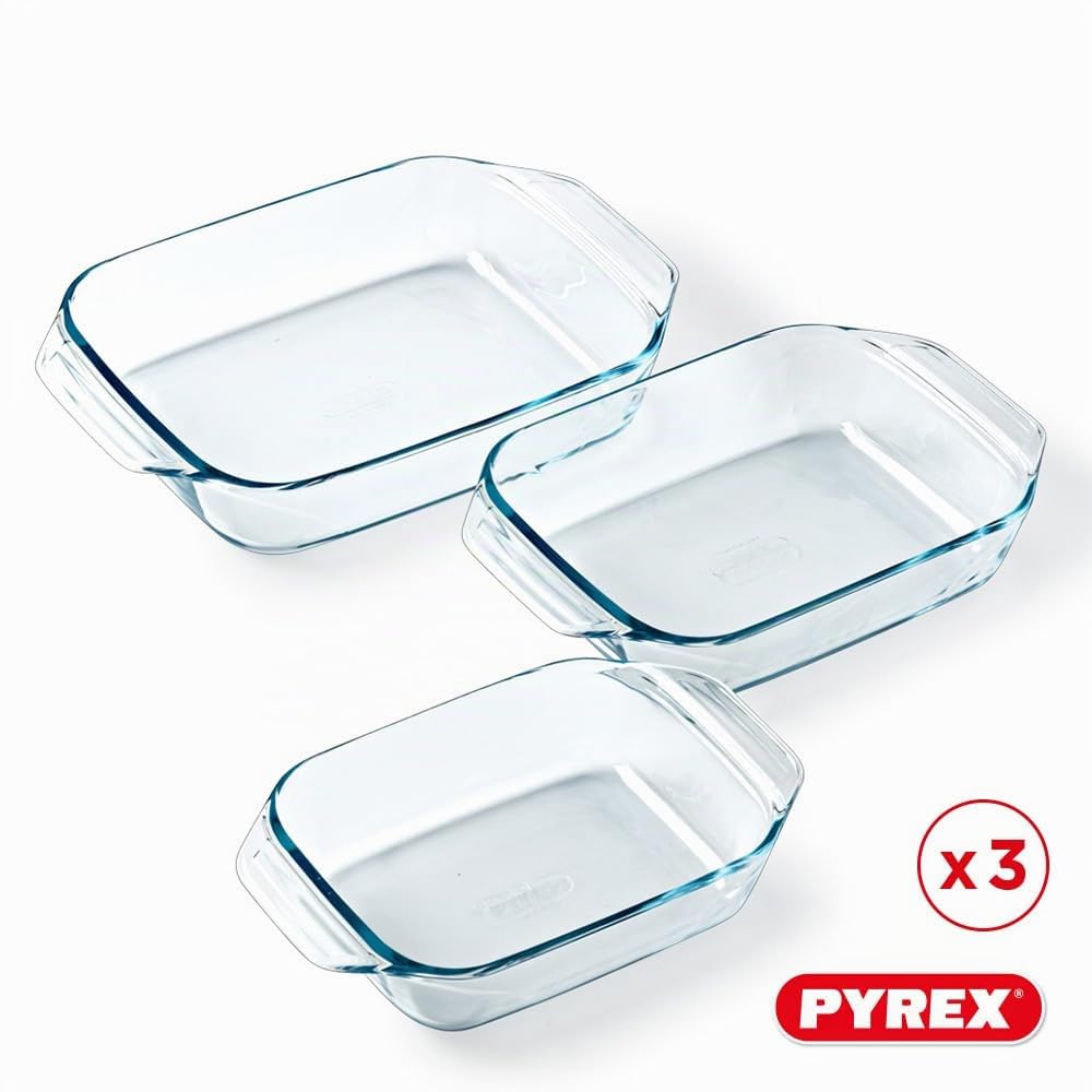Pyrex 8023510, Set aus 3 Auflaufformen aus Glas – Borosilikatglas