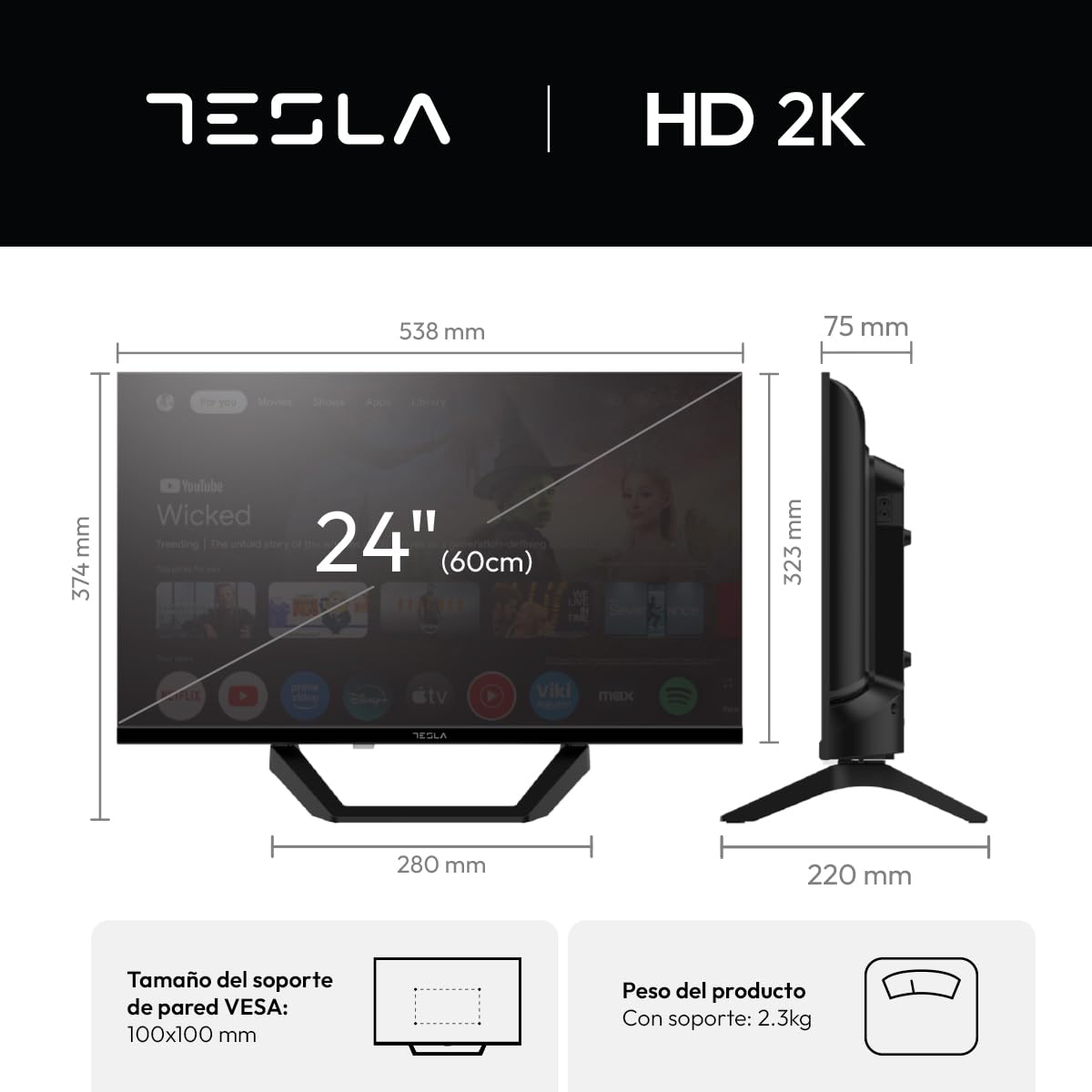 TESLA Smart TV 24 Pulgadas HD Ready con Google TV - HDR10, WiFi y Bluetooth, Google Assistant y Chromecast Integrado, 2 HDMI, 2 USB, DVB-T2/S2/C, Color Negro — view 9