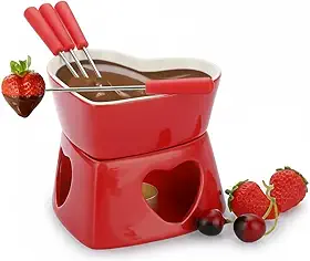 Aparelho de Fondue 7 Peças com Bowl 320ml Suporte, Garfos e Vela em Aço e Cerâmica (Vermelho)
