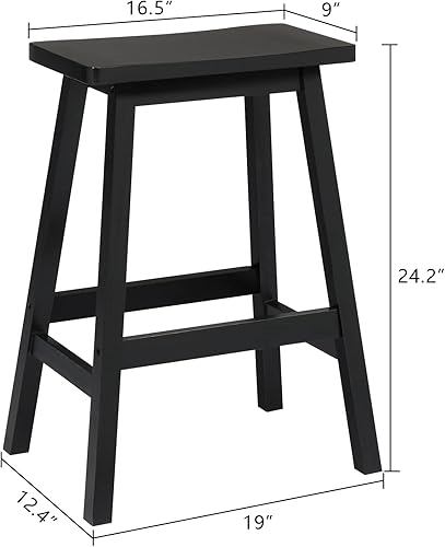 Miniatura 3 de Karl home Juego de 2 taburetes de bar de madera con reposapiés taburetes de bar negros de altura de mostrador de 24 pulgadas para cocina y sala de