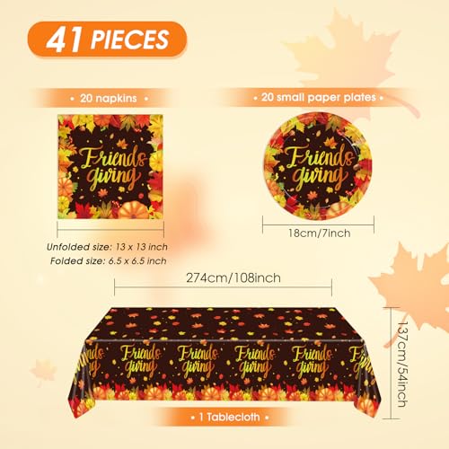 Image of 41 PCS Fall theme Thanksgiving Party Supplies Kit,Happy Friendsgiving Tableware Include Dessert Plates, Napkins,Tablecloth Autumn Harvest Disposable Dinnerware For Autumn Thanksgiving Party
