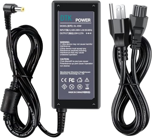 DTK 45W Acer AC Adapter Laptop Charger Computer Monitor Charger Notebook PC Power Cord Supply Source Plug 19V 2.37A, Connector Size: 5.5x1.7mm (NOT fit 3.0x1.1mm)