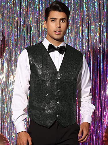 Lars Amadeus Sequin Waistcoat for Men's V-Neck Sleeveless Disco Sparkly Suit Vest2