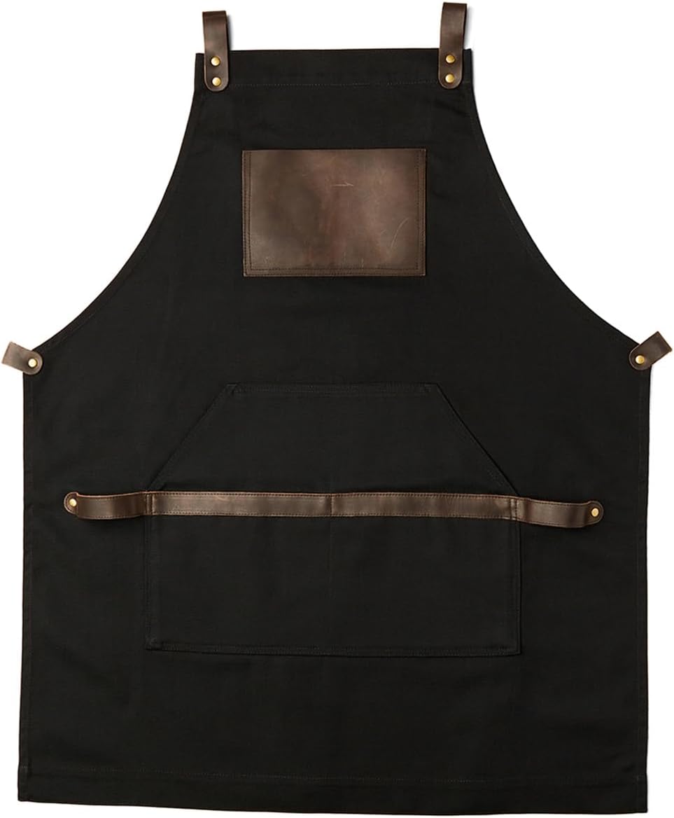 OleksynPrannyk Men's/Women's Vintage Heavy Duty Non-Waxed Canvas Adjustable Work Apron with Cross Straps for Most Waist Sizes (Black)