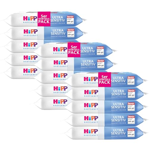 HiPP Ultra Sensitiv Feuchttücher 720 Stück (3 x 240) mit 99% Wasser ohne Parfum hautverträglich ab dem 1. Tag ideal für empfindliche Babyhaut auch bei Neurodermitis-Neigung