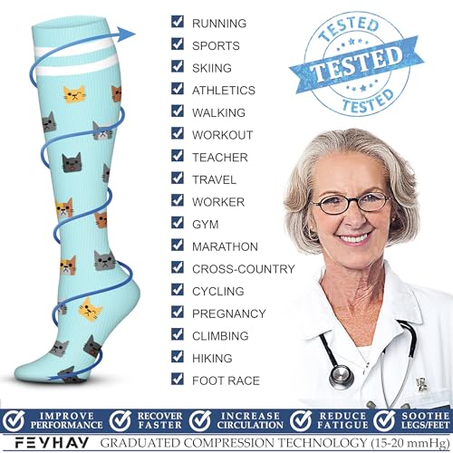 Image of FEYHAY Copper Compression Socks (3 Pairs) 15-20 mmHg Circulation is Best Athletic & Daily for Men & Women, Running, Climbing